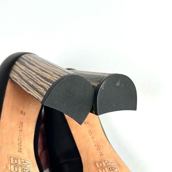 Pour La Victoire Black Leather Pointy Toe Pumps High Striped Block Heels sz 8,5 - Picture 10 of 14